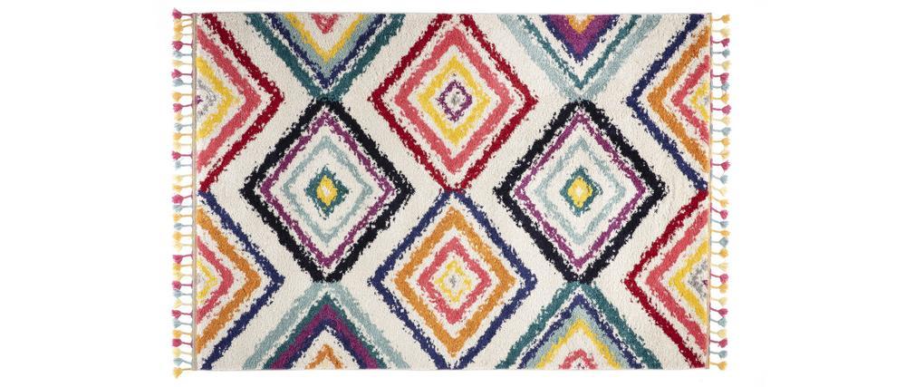 Alfombra de estilo bereber con pompones multicolor 160 × 230 cm JEMAA